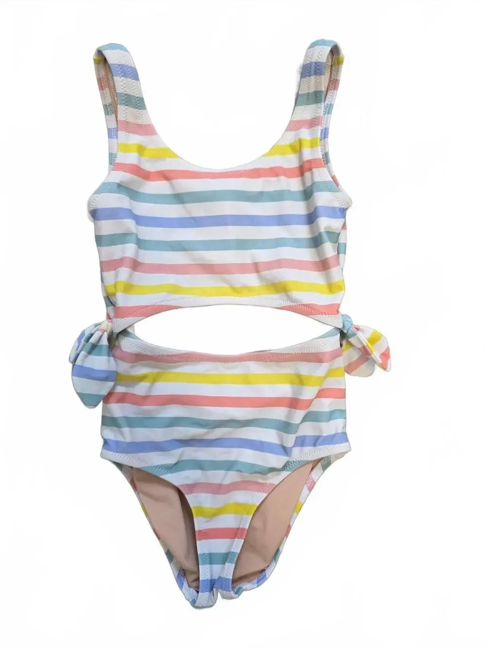 Crewcuts by J.Crew Girls Multi Color Striped Cut Out One Piece Swimsuit Size 4/5